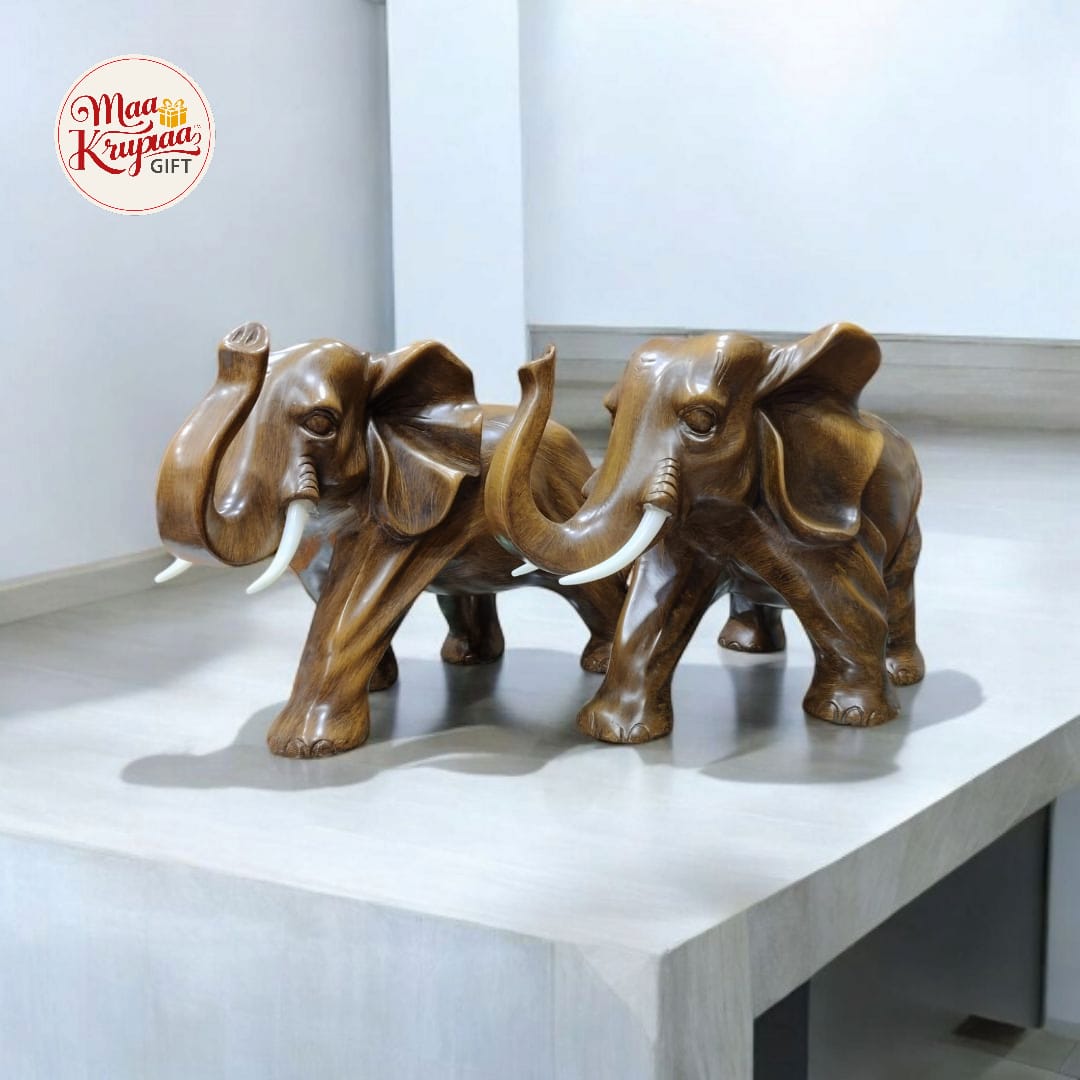 WOODEN FINISH ELEPHANT PAIR STATUE 499