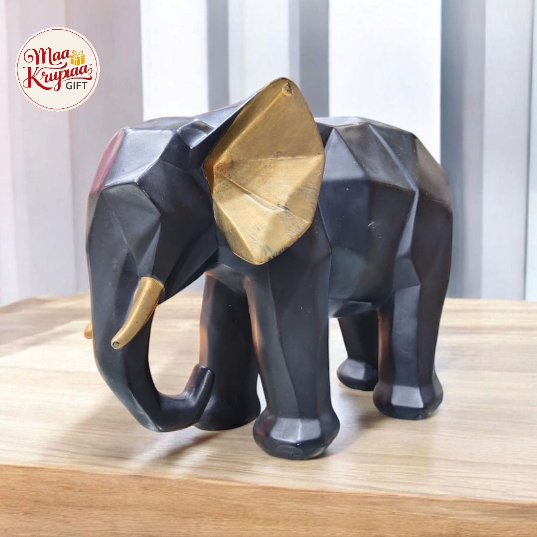 BLACK AND GOLD GEOMETRIC ELEPHANT STATUE 475