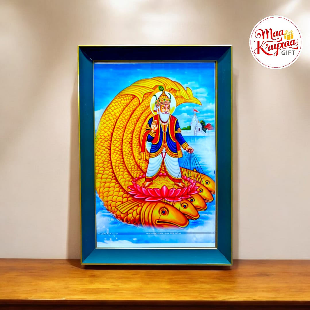 NOOKES JHULELAL VISHNU AVTAR UDERO LAL SINDHI GOD PREMIUM LIGHT GREEN COLOUR BORDERED FRAME