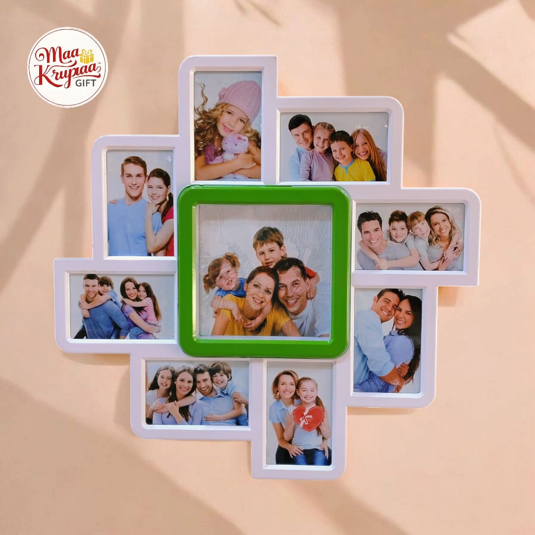 UNIQUE SHAPED 9 PHOTOS WHITE AND GREEN COLOUR PHOTO FRAME 1291