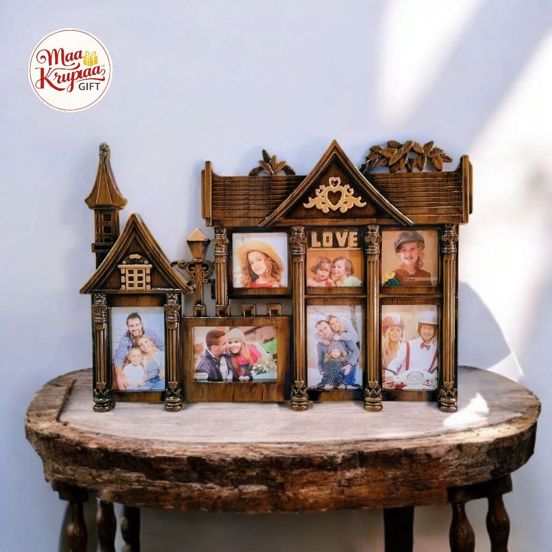 UNIQUE HOUSE SHAPE 7 PHOTOS BROWN COLOUR LOVE PHOTO FRAME 1259888