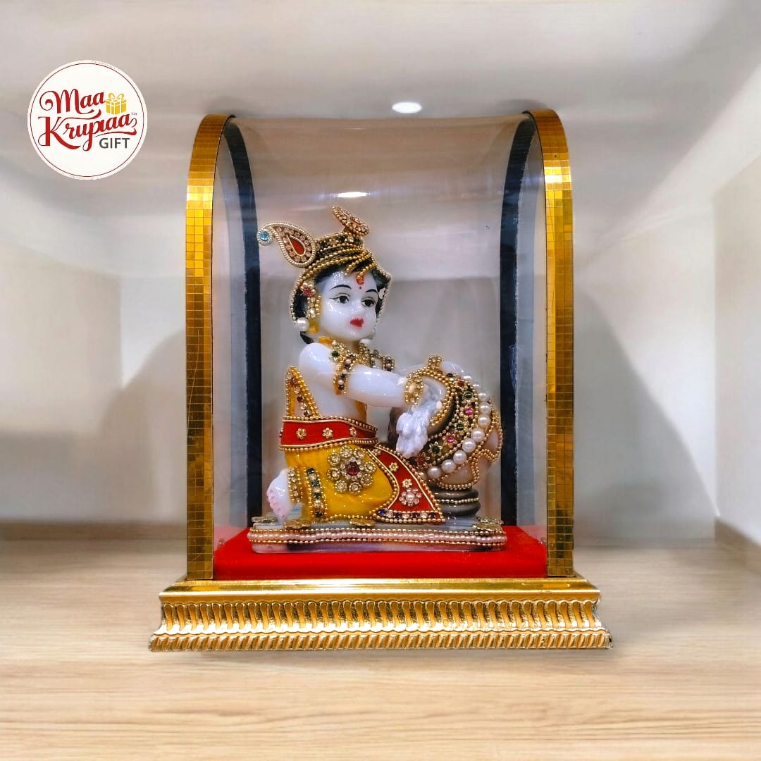 UNIQUE BAL GOPAL DIAMOND COATING IDOL IN GOLDEN CABINET 901