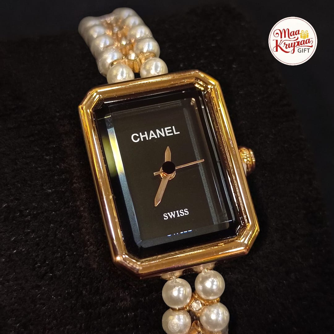 UNIQUE DIAMOND CREATED CHAIN WITH INNER BLACK DIAL CHANEL LADIES WATCH 738