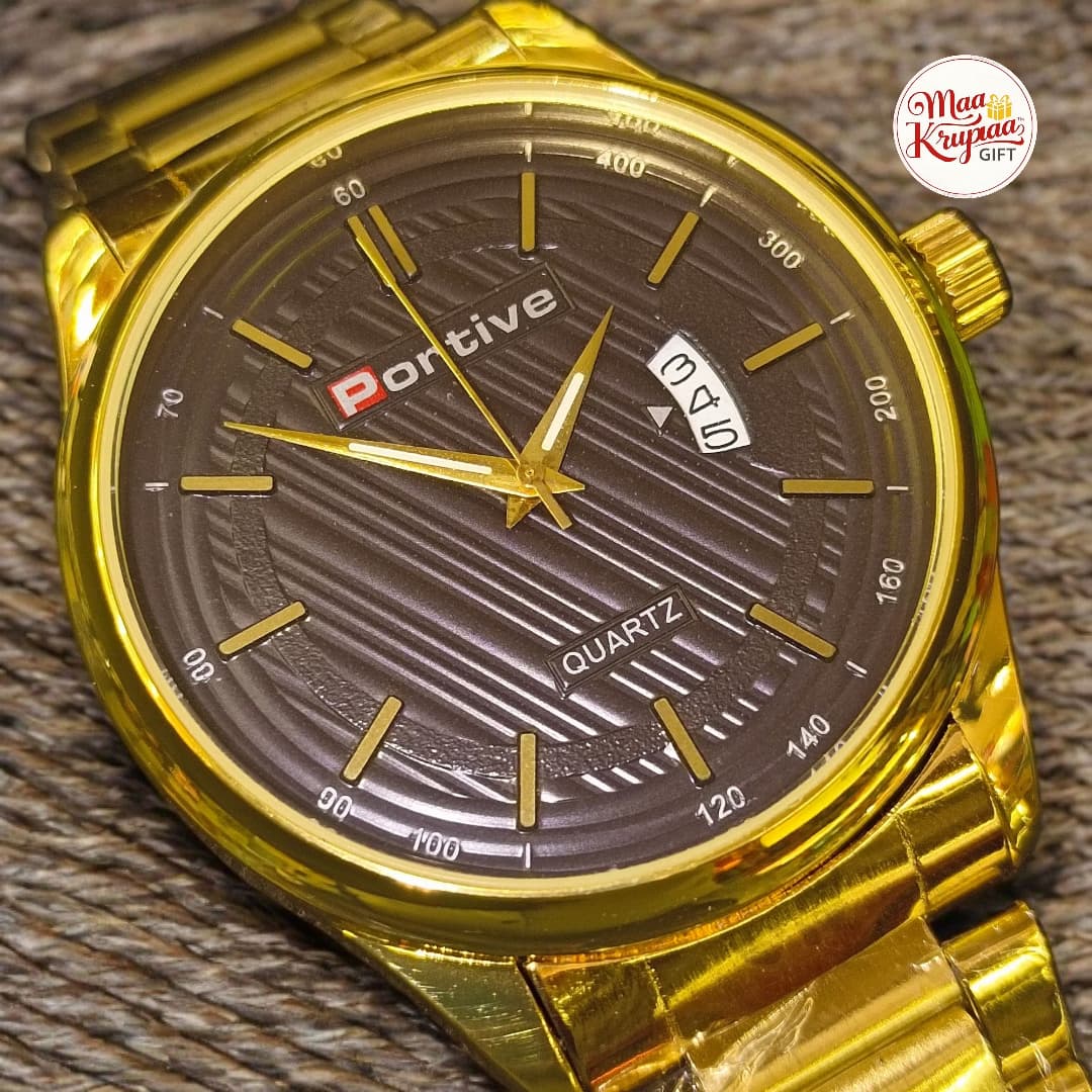 PORTIVAE MEN'S GOLD METAL HAND WRIST WATCH 428