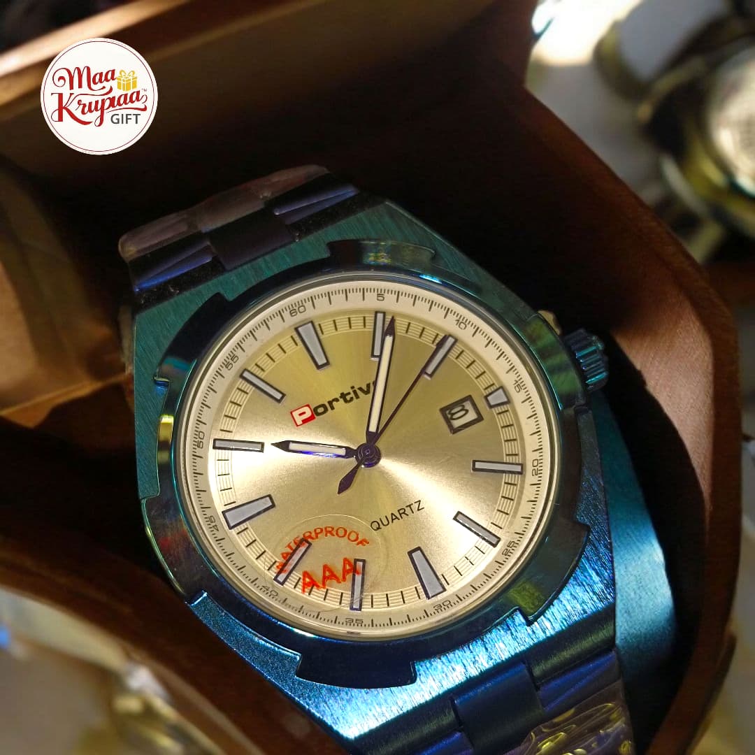 PORTIVE METALLIC BLUE FORMAL MENS WRIST WATCH 1240