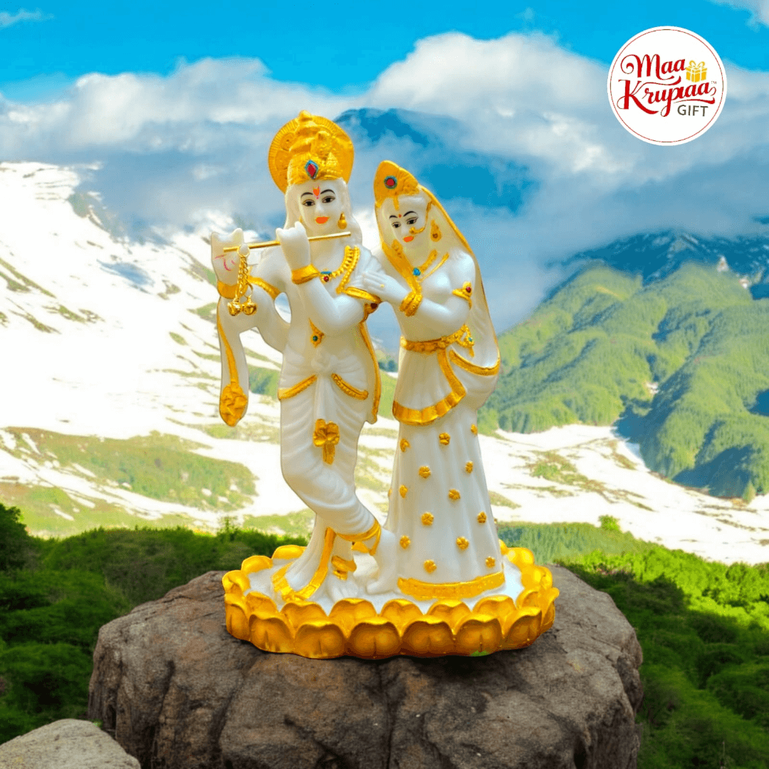 WHITE AND GOLD RADHA KRISHNA IDOL 914