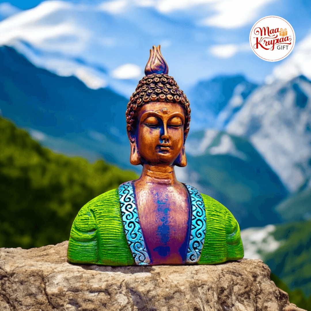 MULTICOLOR BUDDHA BUST STATUE WITH GREEN ROBE 523