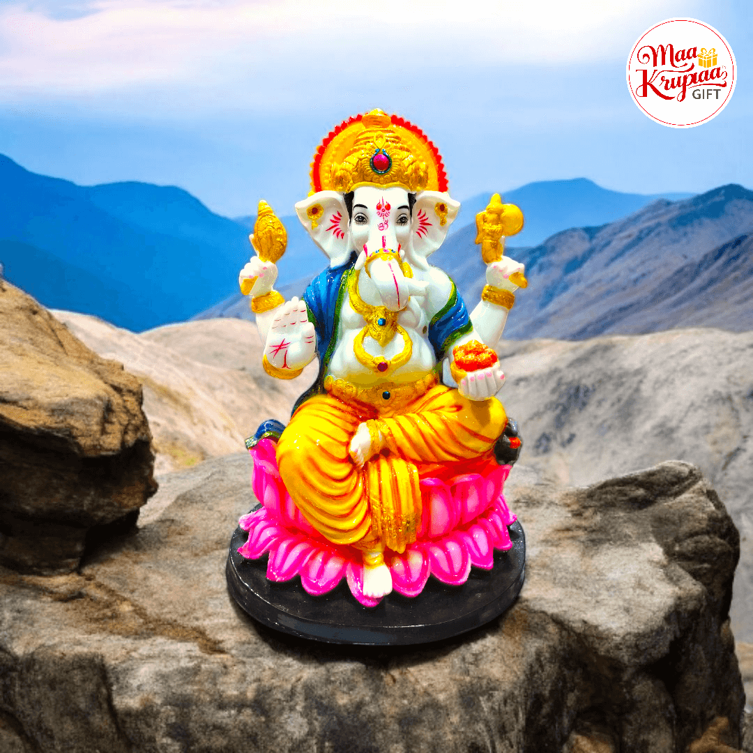GANESH JI PREMIUM MULTI COLOUR WASHEBAL IDOL SITTING ON ROSE 917