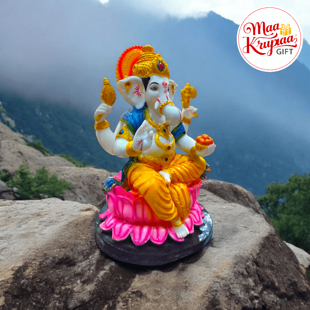 GANESH JI PREMIUM MULTI COLOUR WASHEBAL IDOL SITTING ON ROSE 917