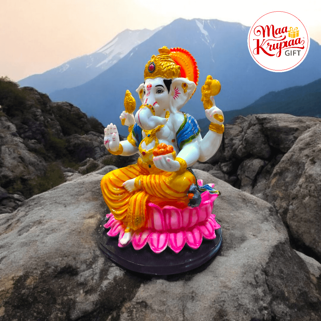 GANESH JI PREMIUM MULTI COLOUR WASHEBAL IDOL SITTING ON ROSE 917