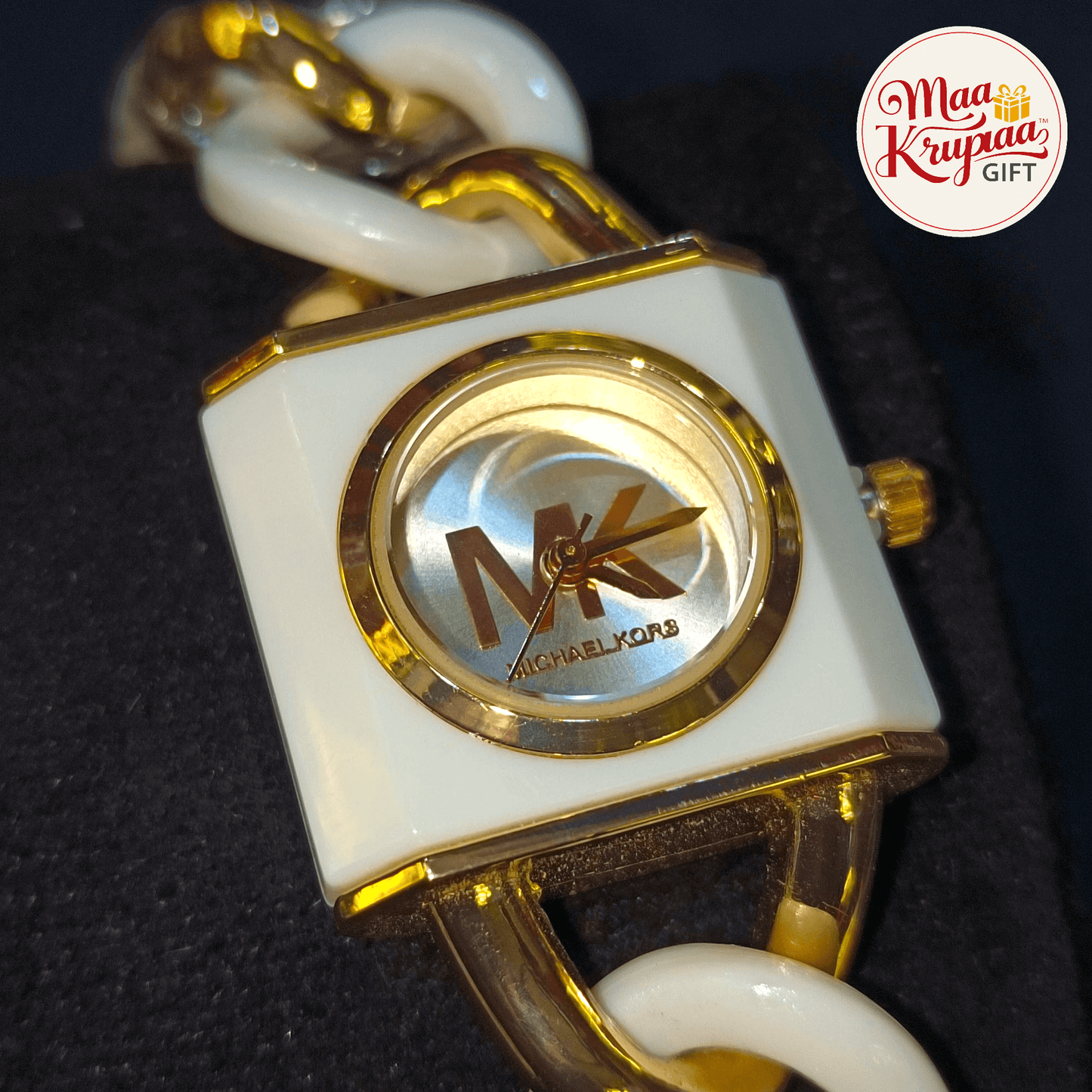 PREMIUM WHITE AND GOLD COLOUR CHAIN WITH UNIQUE SQUARE DIAL MICHAEL KORS LADIES WATCH 738