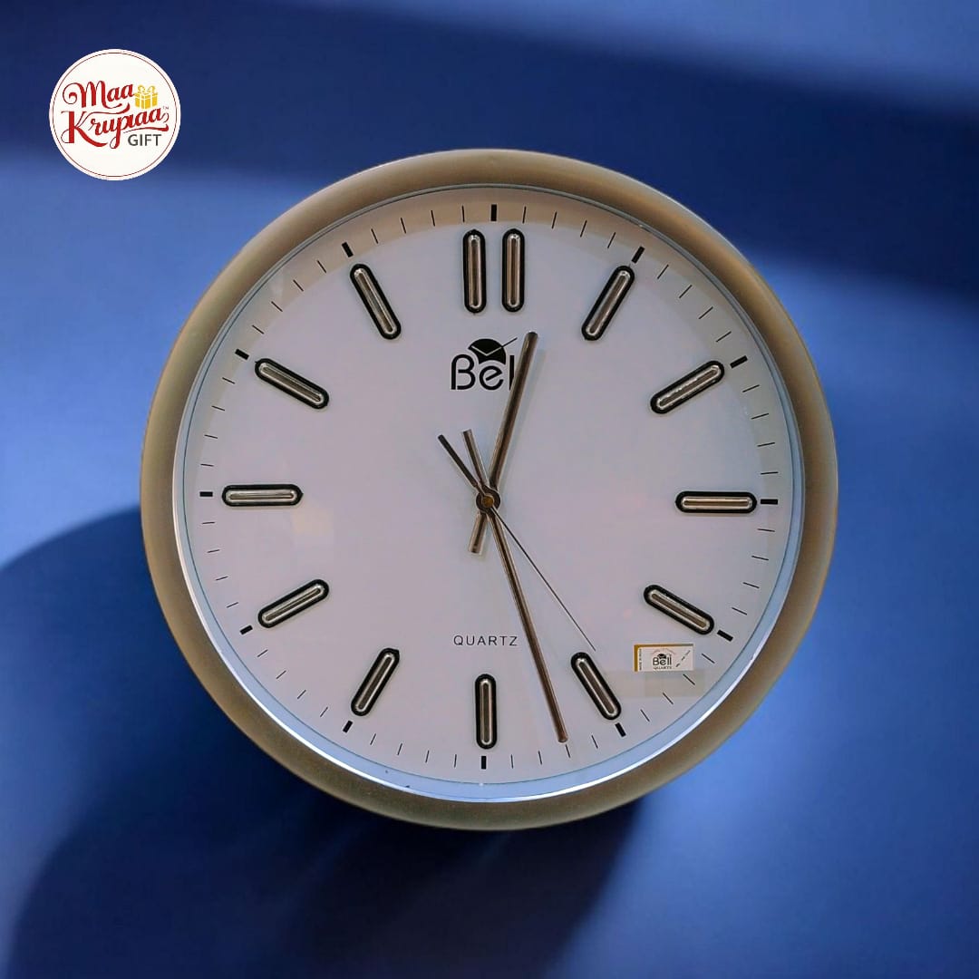 SILVER COLOURED ROUND SHAPED BELL QUARTZ WALL CLOCK 01584