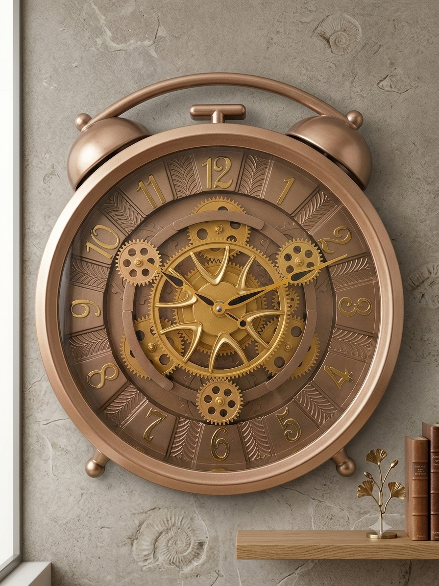 ELEGANT ALARM DESIGNED GEAR WALL CLOCK METALLIC GOLD COLOUR WC011