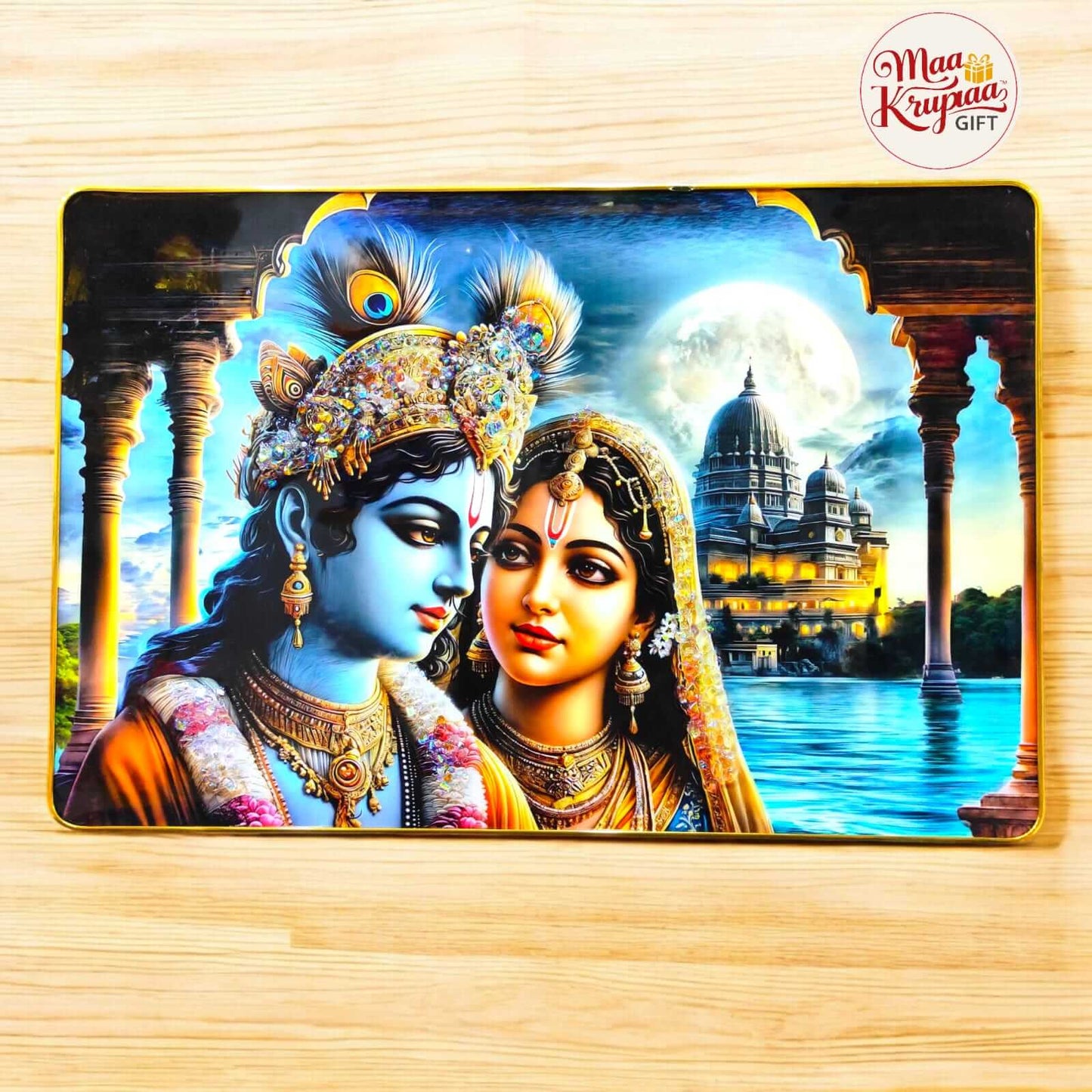 DIVINE LOVE RADHA KRISHNA WITH TEMPLE HOME DECOR PRIMUME WALL FRAME 811