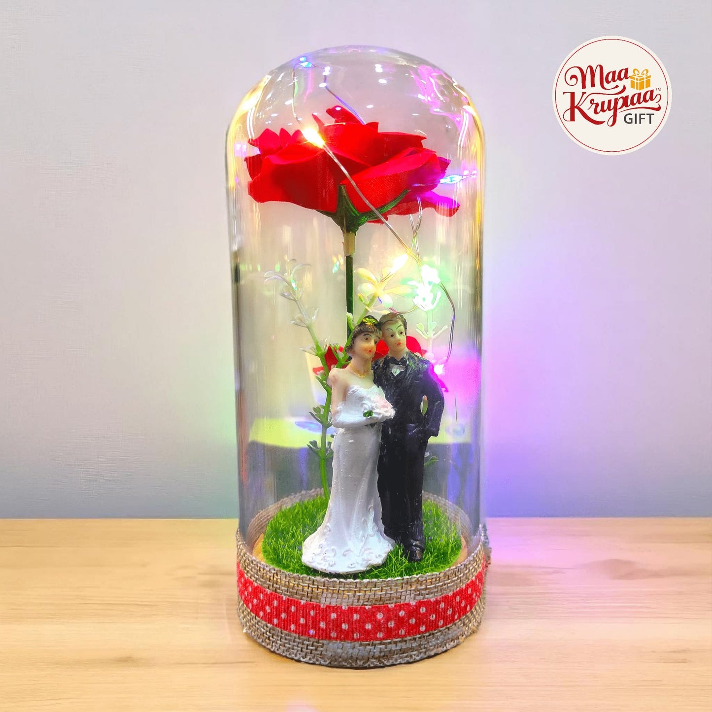 WEDDING COUPLE UNDER ROSE MULTICOLOR LOVE LIGHT SHOWPIECE L30