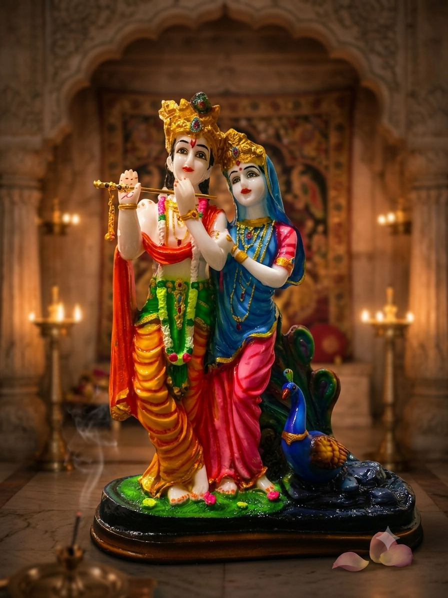 RADHA KRISHN DIVINE MULTICOLOR MARBEL FINISHED IDOL RK020