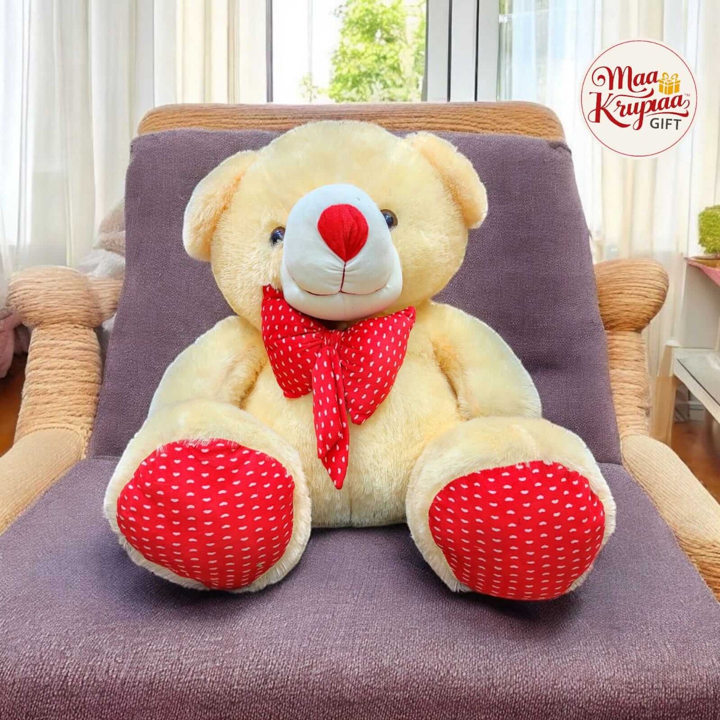 CREAM TEDDY BEAR WITH RED POLKA DOT ACCENTS 1396