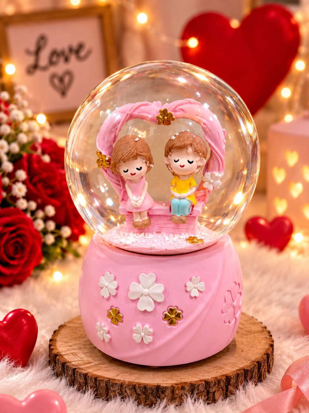 PINK COLOUR MUSIC AND BEAUTIFUL COUPLE SHOWPIECE LS32