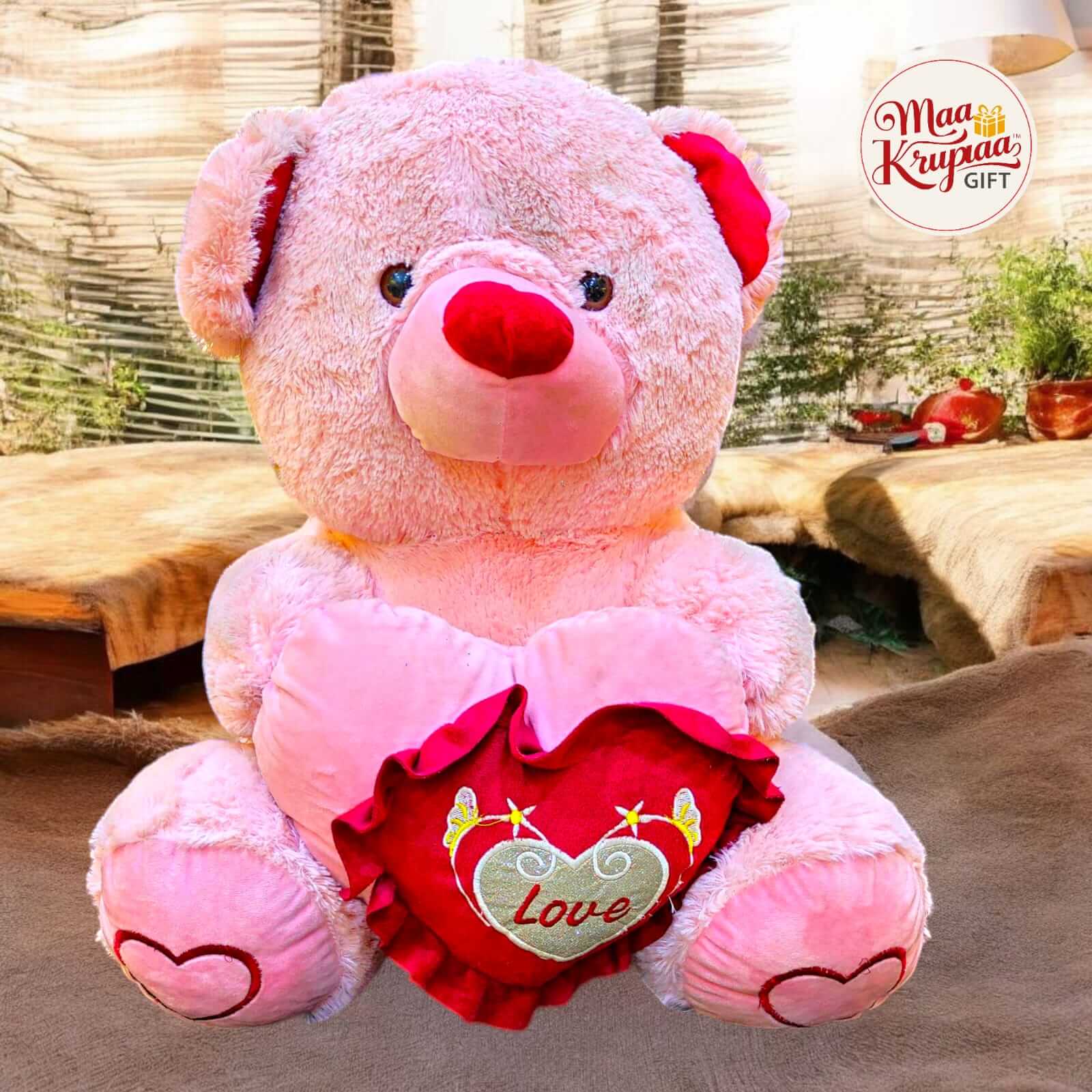 PINK TEDDY BEAR WITH RED
