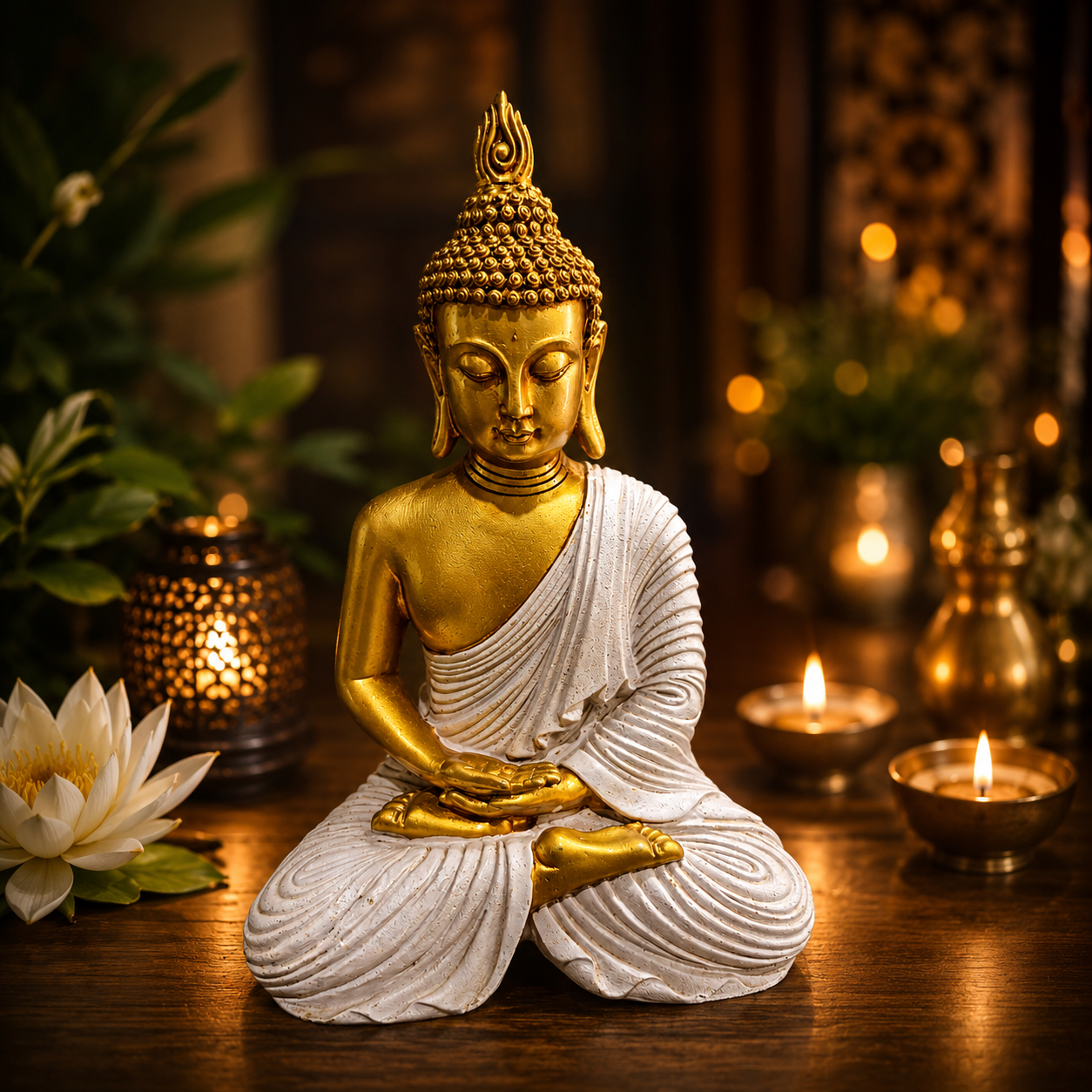 GOLDEN AND WHITE COLOUR BUDDHA SHOWPICE MK8003