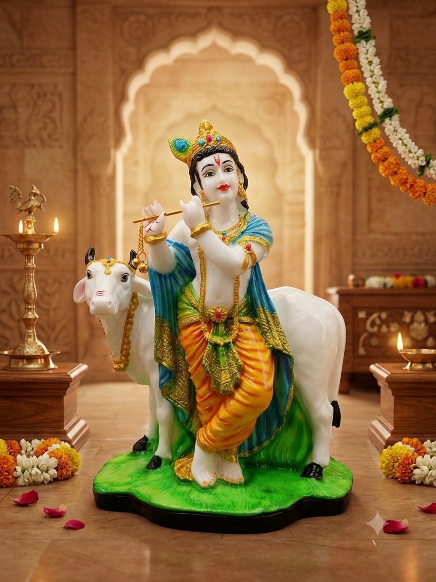 LORD KRISHN WITH SURABHI COW DIVINE IDOL RK026