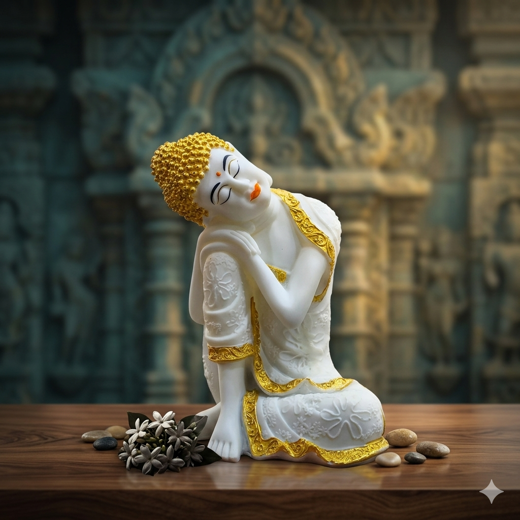 WHITE AND GOLDEN COLOUR HIGH FINISHED BUDDHA SHOWPICE MK8016