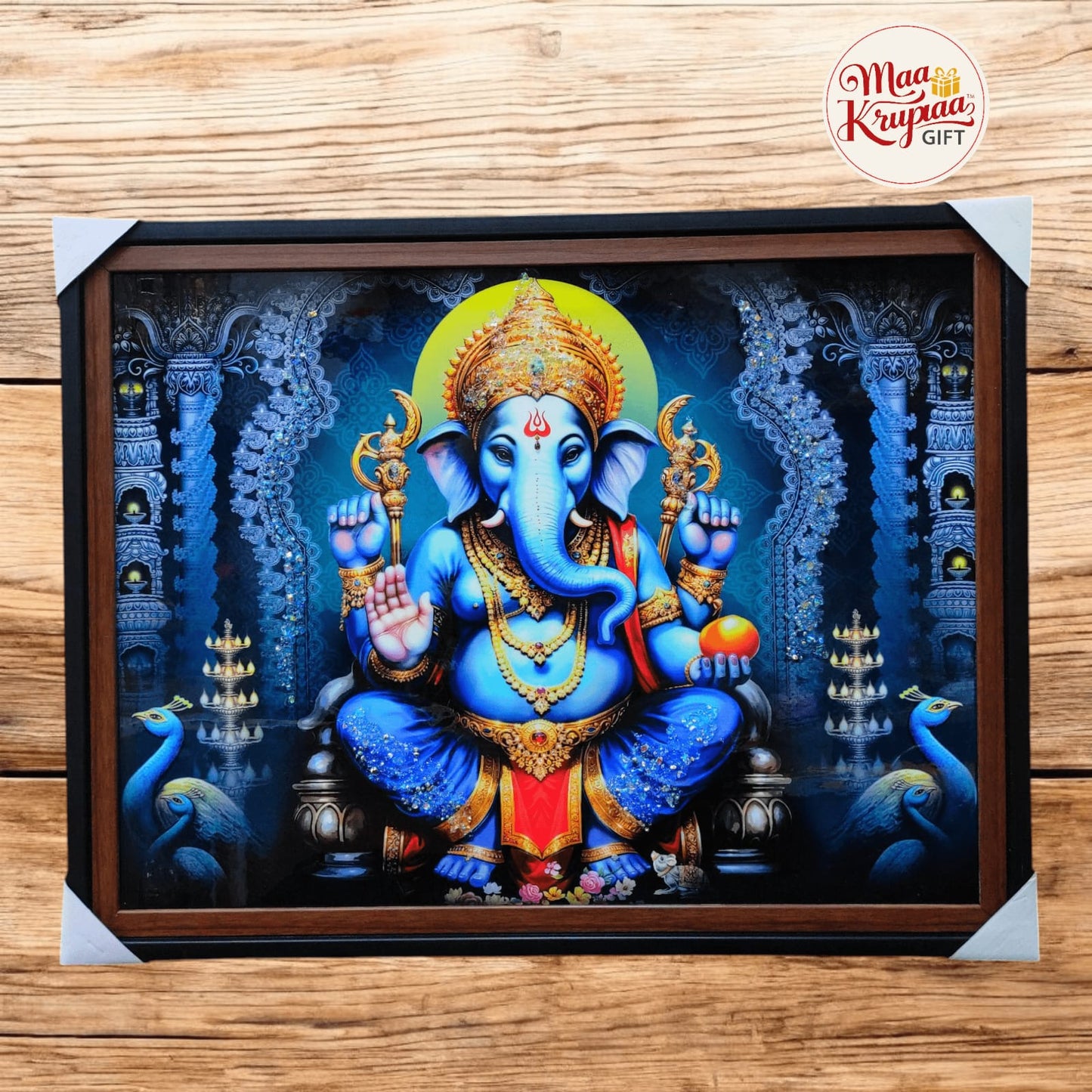 DIVINE BLUE GANESHA TEMPLE BIG SIZE SIZE PREMIUM HOME DECOR WALL FRAME 816