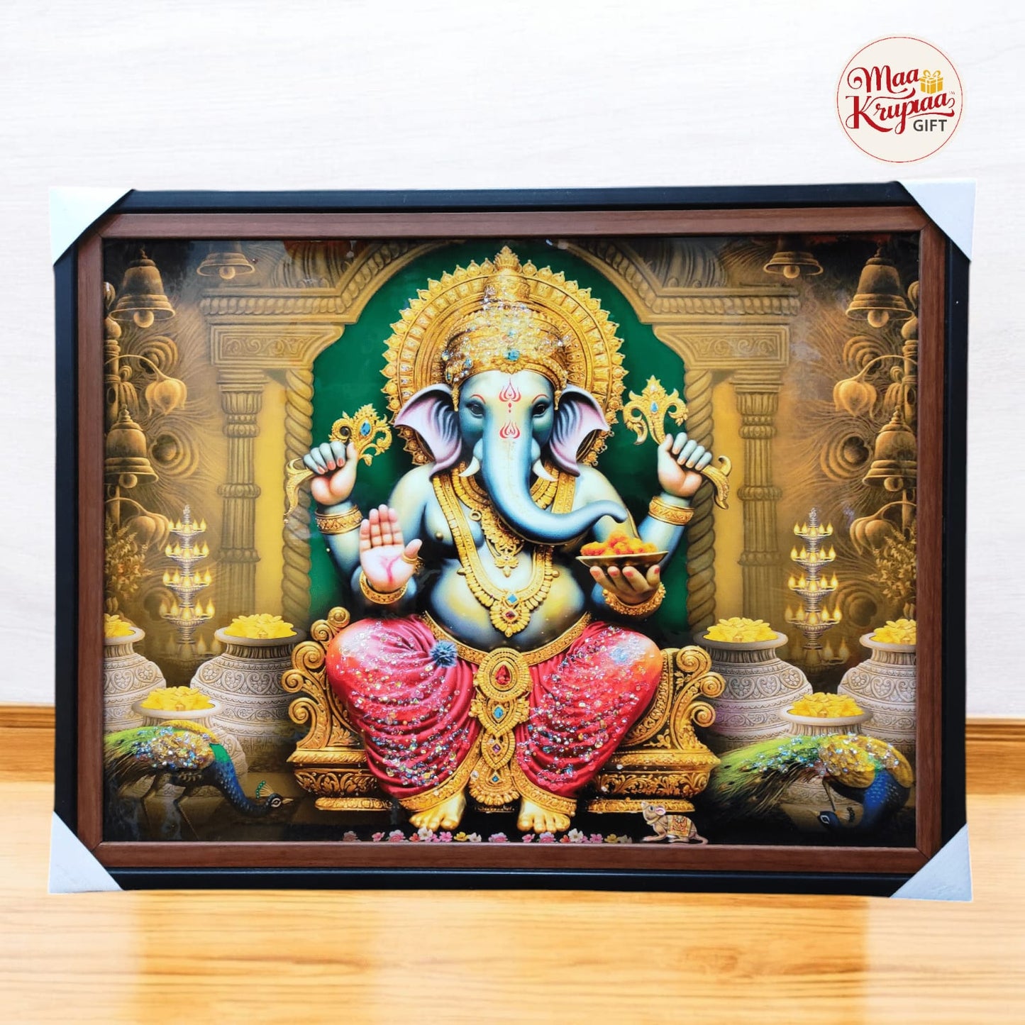 LORD GANESHA ROYAL SEATED BIG SIZE PREMIUM HOME DECOR WALL FRAME 816