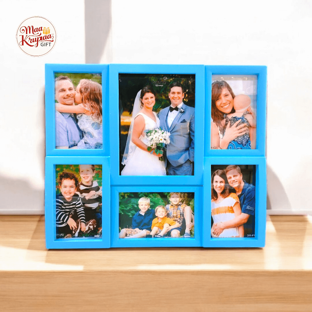 PREMIUM 6 PHOTOS SQUARE SHAPE BLUE COLOUR PHOTO FRAME 592