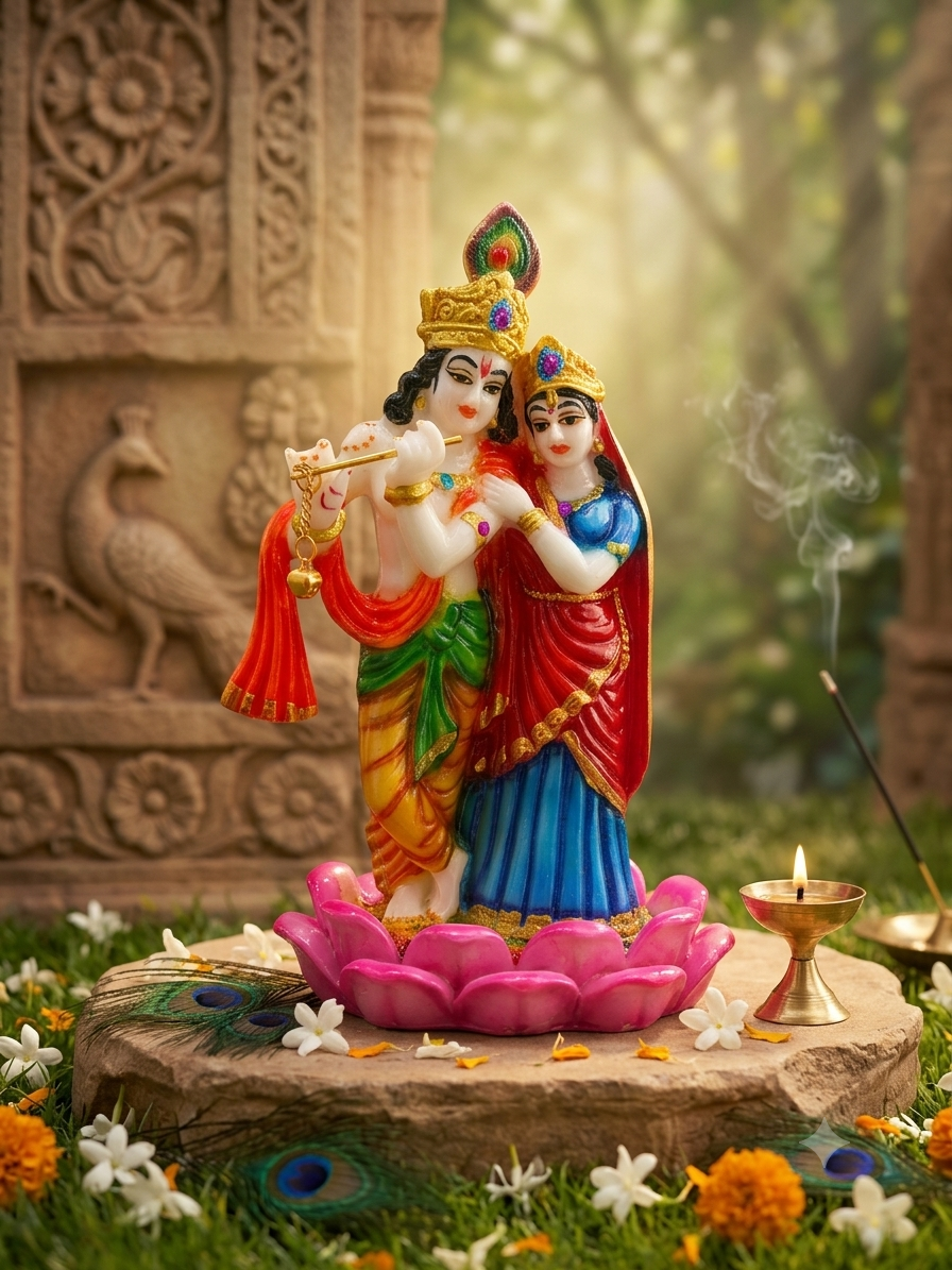 RADHA KRISHN DIVINE MULTICOLOR MARBEL FINISHED IDOL RK05