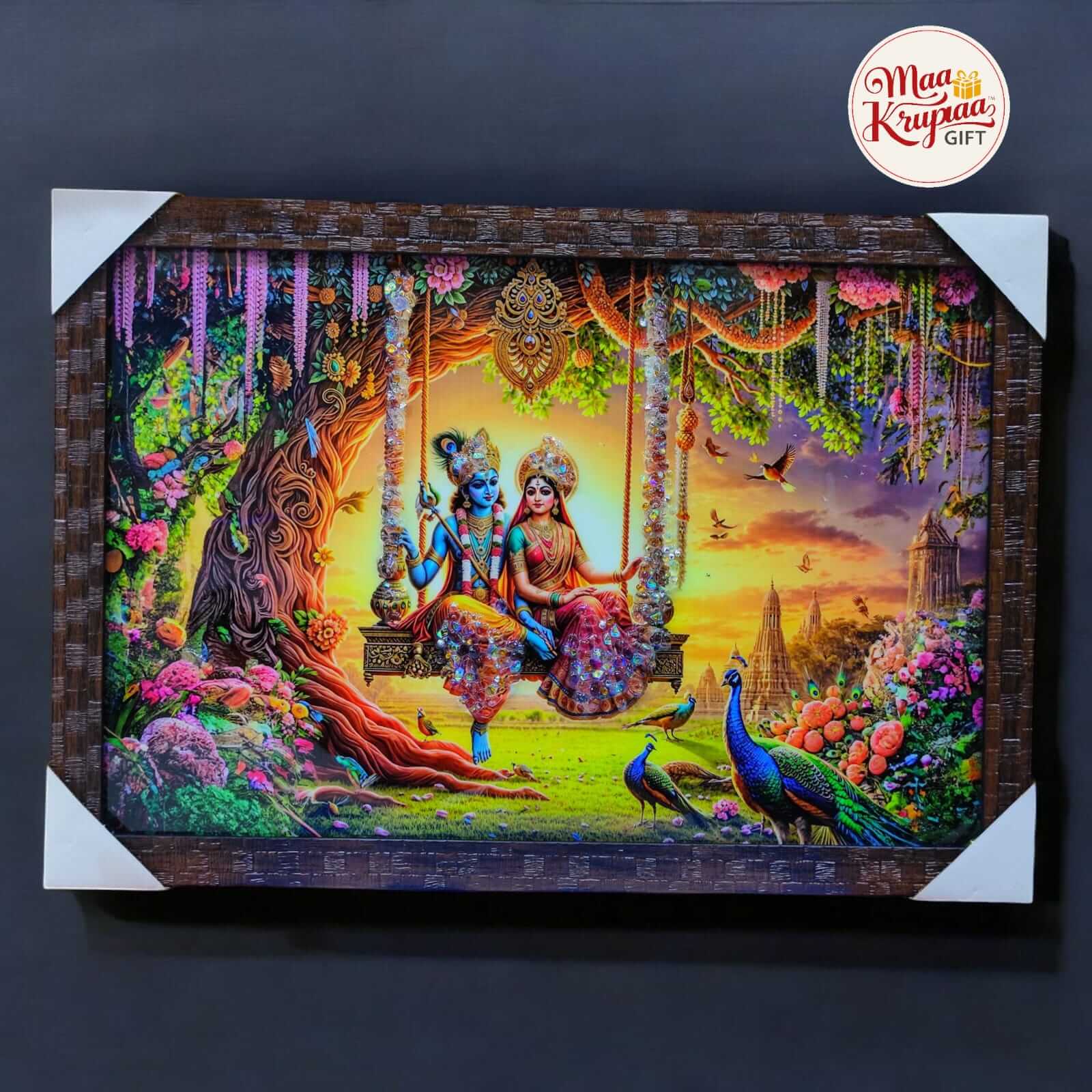RADHA KRISHNA ON SWING DIVINE PREMIUM HOME DECOR WALL FRAME 1338 A25
