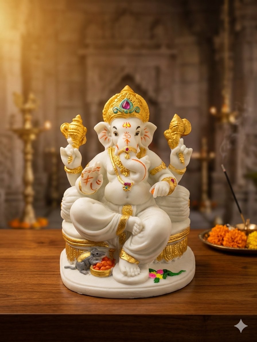 WHITE COLOUR GANESH JI PRIMIUM FINISHING SHOWPIECE GS02