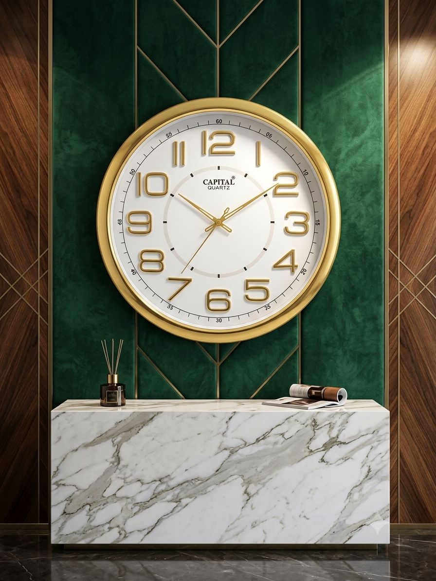 CAPITAL QUARTZ GOLDEN BORDER ELEGANT WALL CLOCK WC01