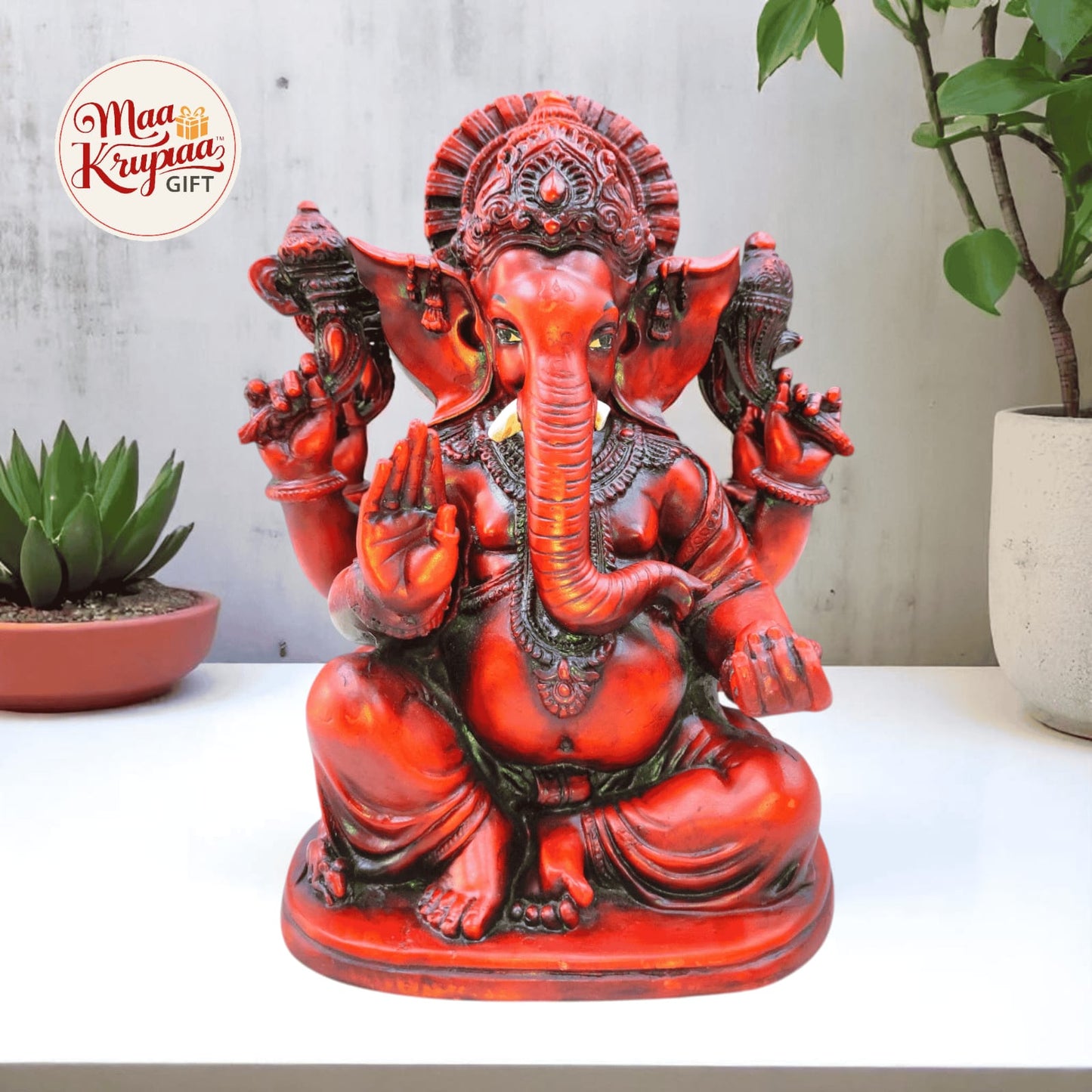 LORD GANESHA IDOL IN RED FINISH 874