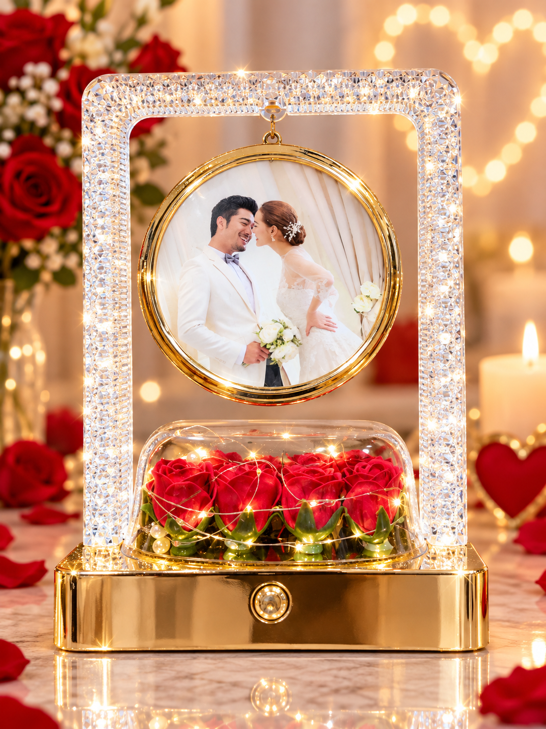 SQUARE SHAP WITH RED ROSE LIGHT DECOR PHOTO FRAME LF240