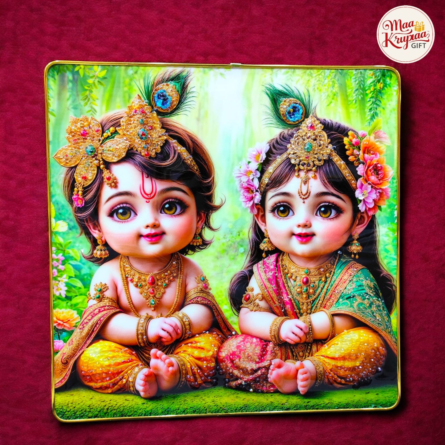 LORD KRISHNA AND RADHA - DIVINE CHILD FORM DUO PRIMIUM HOME DECOR WALL FRAME 1034 D43