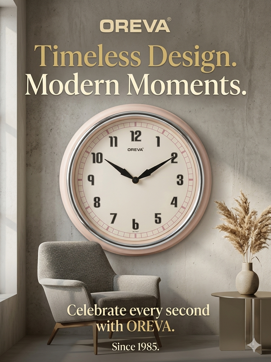 OREVA ORIGNAL MIDIUM SIZE PINK COLOUR WALL CLOCK MK70