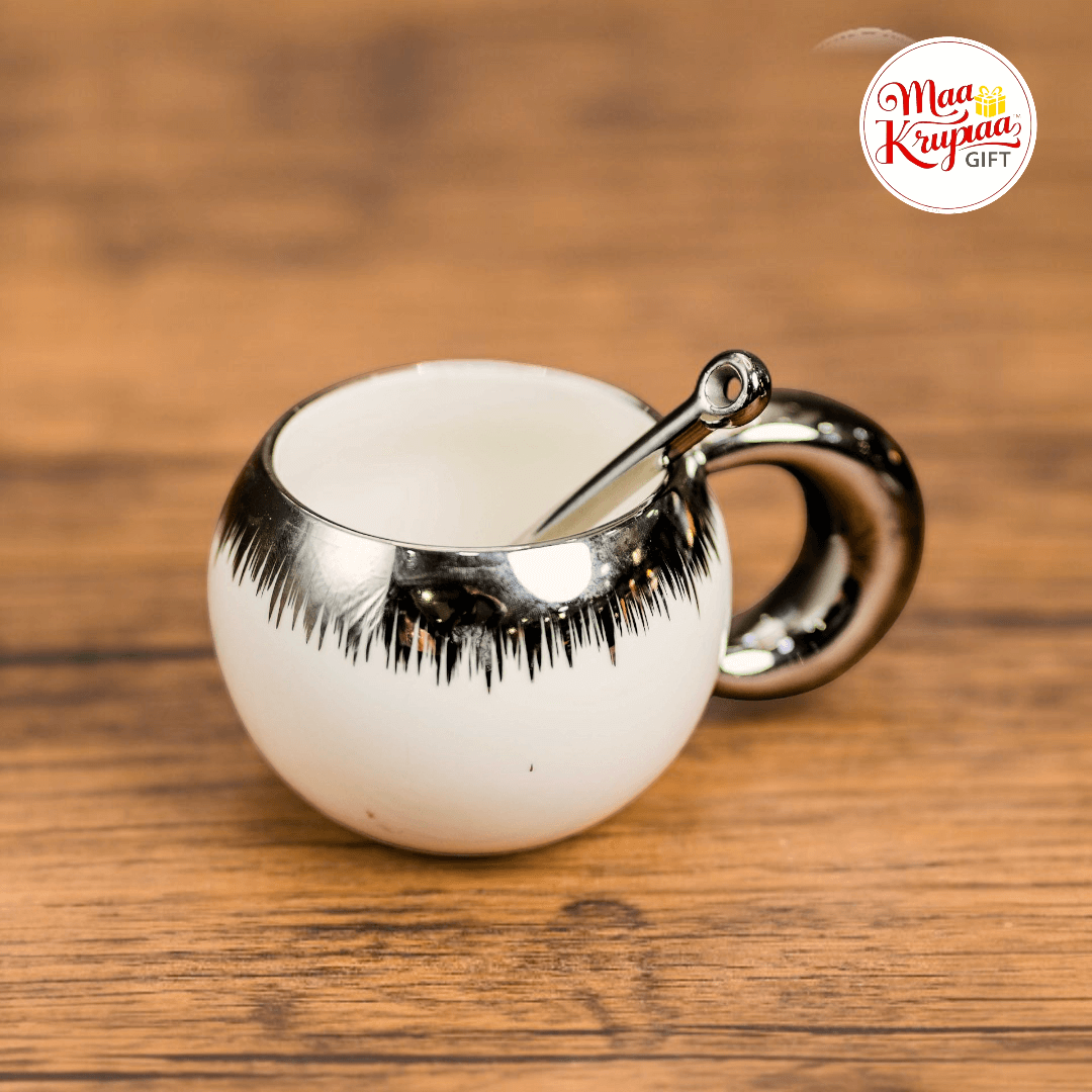 PREMIUM HIGH FINISHED CERAMIC ROUND SHAPE SILVER AND WHITE COLOUR MUG759