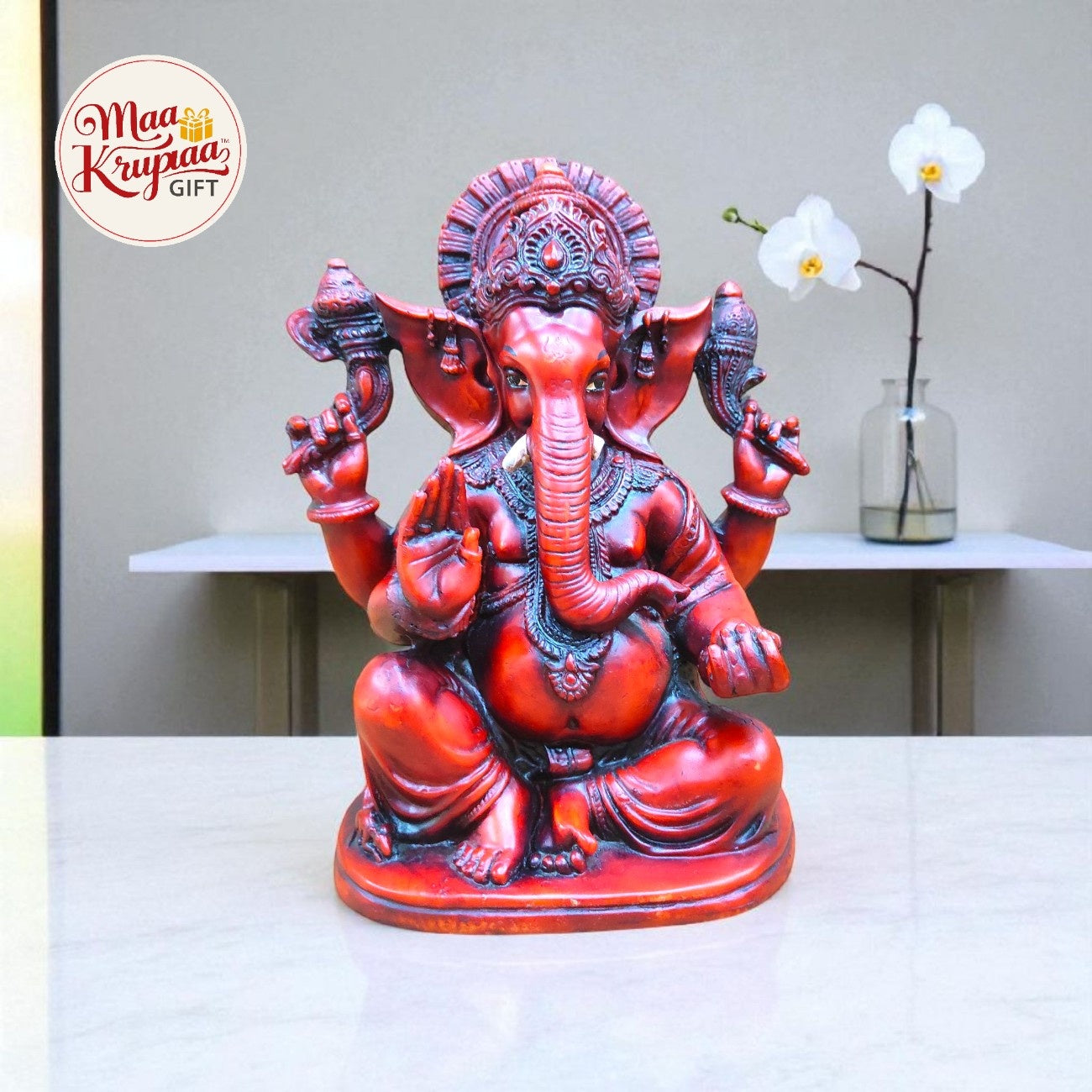 LORD GANESHA IDOL IN RED FINISH 874