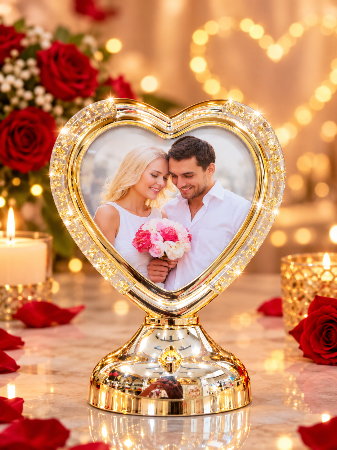 GOLDEN HEART WITH LIGHT PRIMIUM PHOTO FRAME LF245