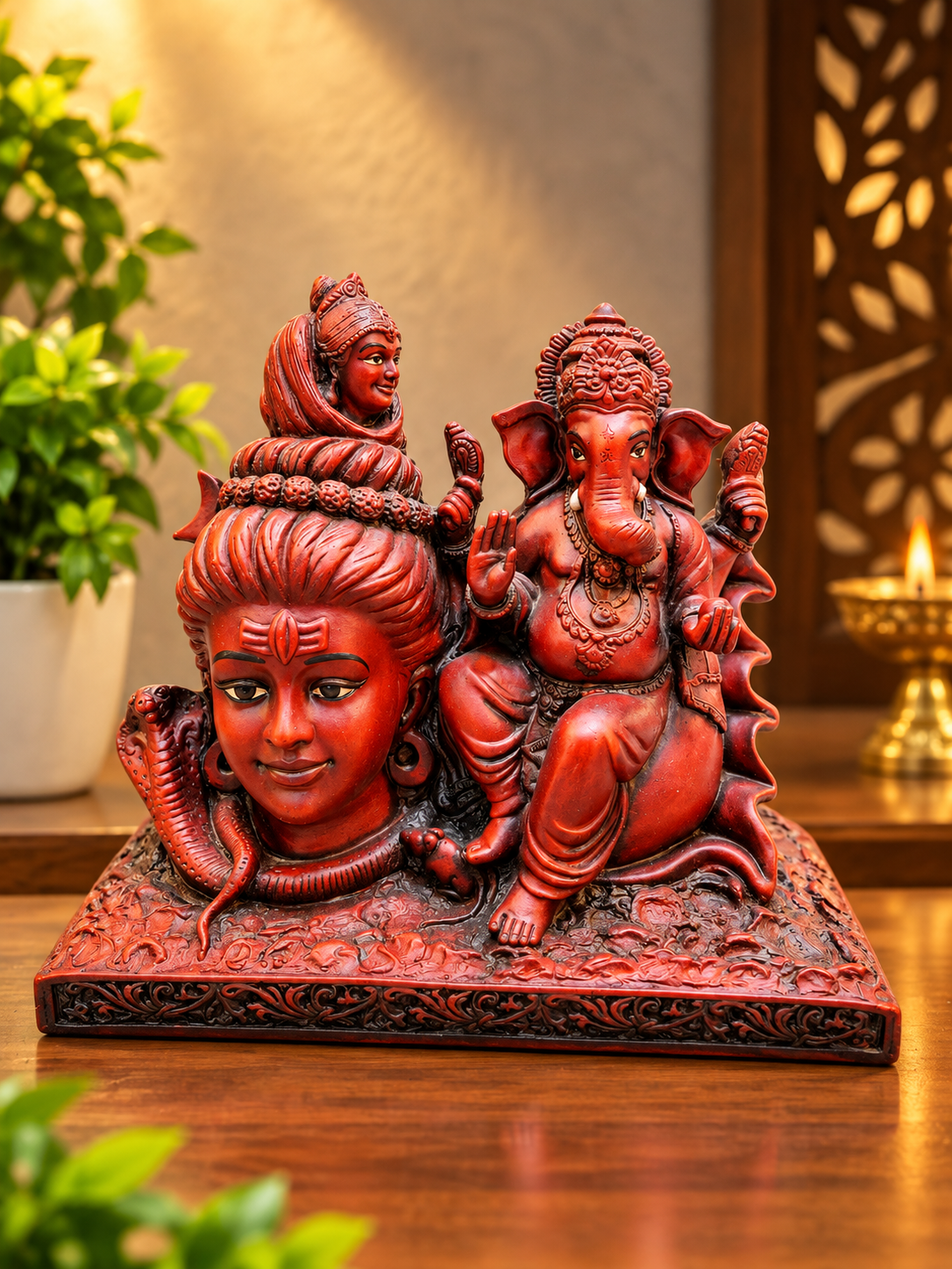 BROWN COLOUR PRIMIUM GANESH JI WITH SHIV JI SHOWPIECE GS014
