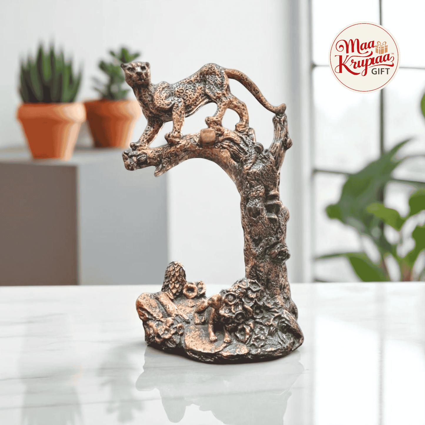 ANTIQUE LEOPARD ON TREE DECORATIVE SHOWPIECE 498