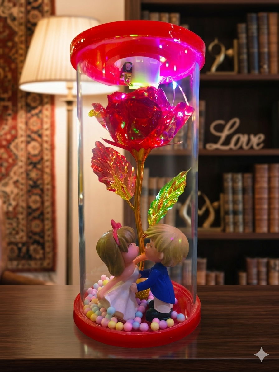 Glowing Glass Cylinder Love Showpiece ( LS19 )