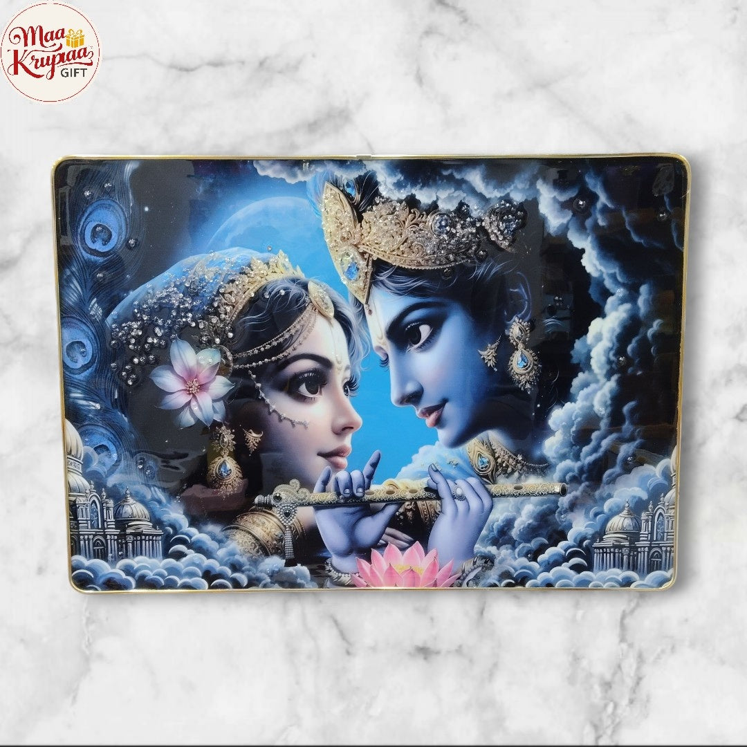 Radha Krishna Crystal Embedded High Gloss Wall Painting W304