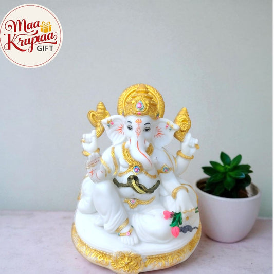 Lord Ganesha Idol – Seated with Gold Accents W182