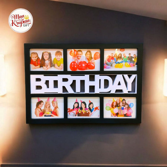 3D BIRTHDAY WRITTEN 6 PHOTOS BLACK COLOUR PHOTO FRAME 670
