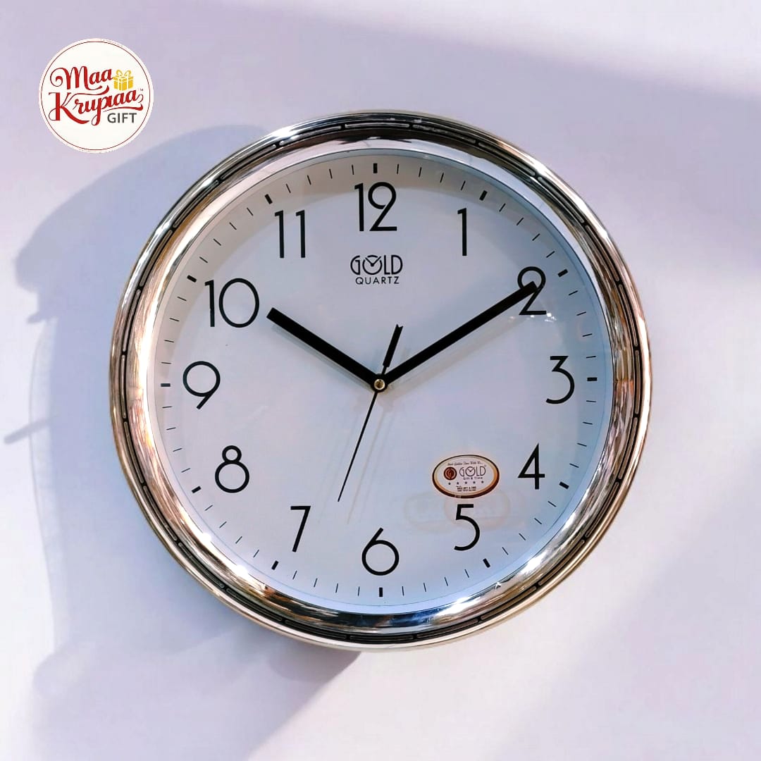 SILVER COLOUR ROUND SHAPE GOLD QUARTZ WALL CLOCK 797