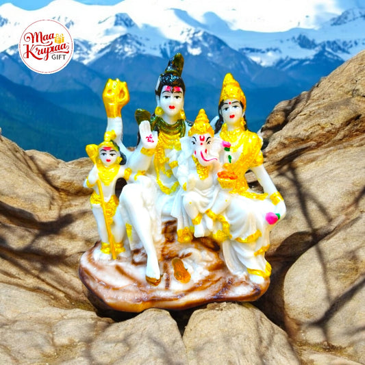 WHITE AND GOLD COLOUR SHIV JI FAMILY 5INCH BIG IDOL1023