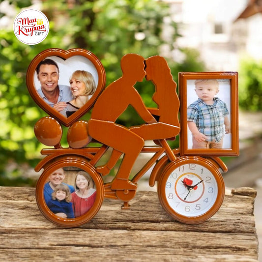 BROWN COLOUR SHADED 3 PHOTO LOVE PHOTO FRAME WITH CLOCK 1287