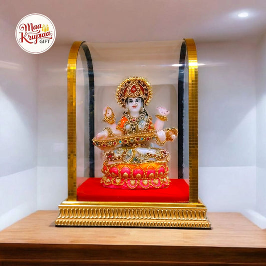 PREMIUM SARASWATI MATA DI IDOL IN 8 INCH BIG GOLDEN CABINET 901